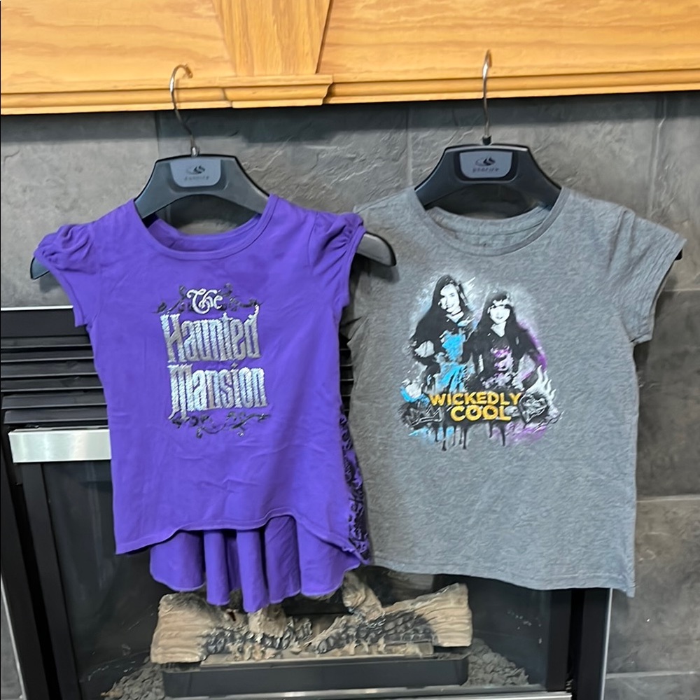 Purple Haunted Mansion Tee and Gray Graphic Descendants Tee